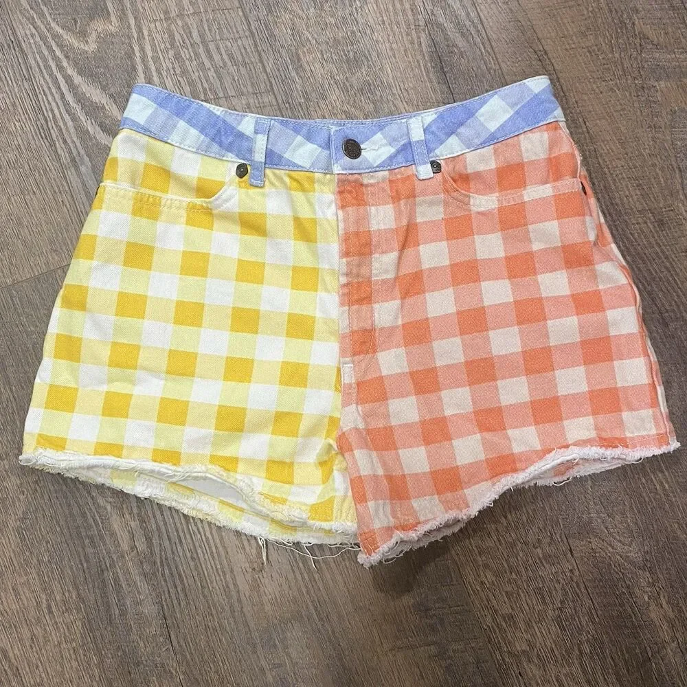 Anthropologie FARM RIO Gingham Cutoff Raw Denim Shorts Womens Small Multicolor - Picture 2 of 9